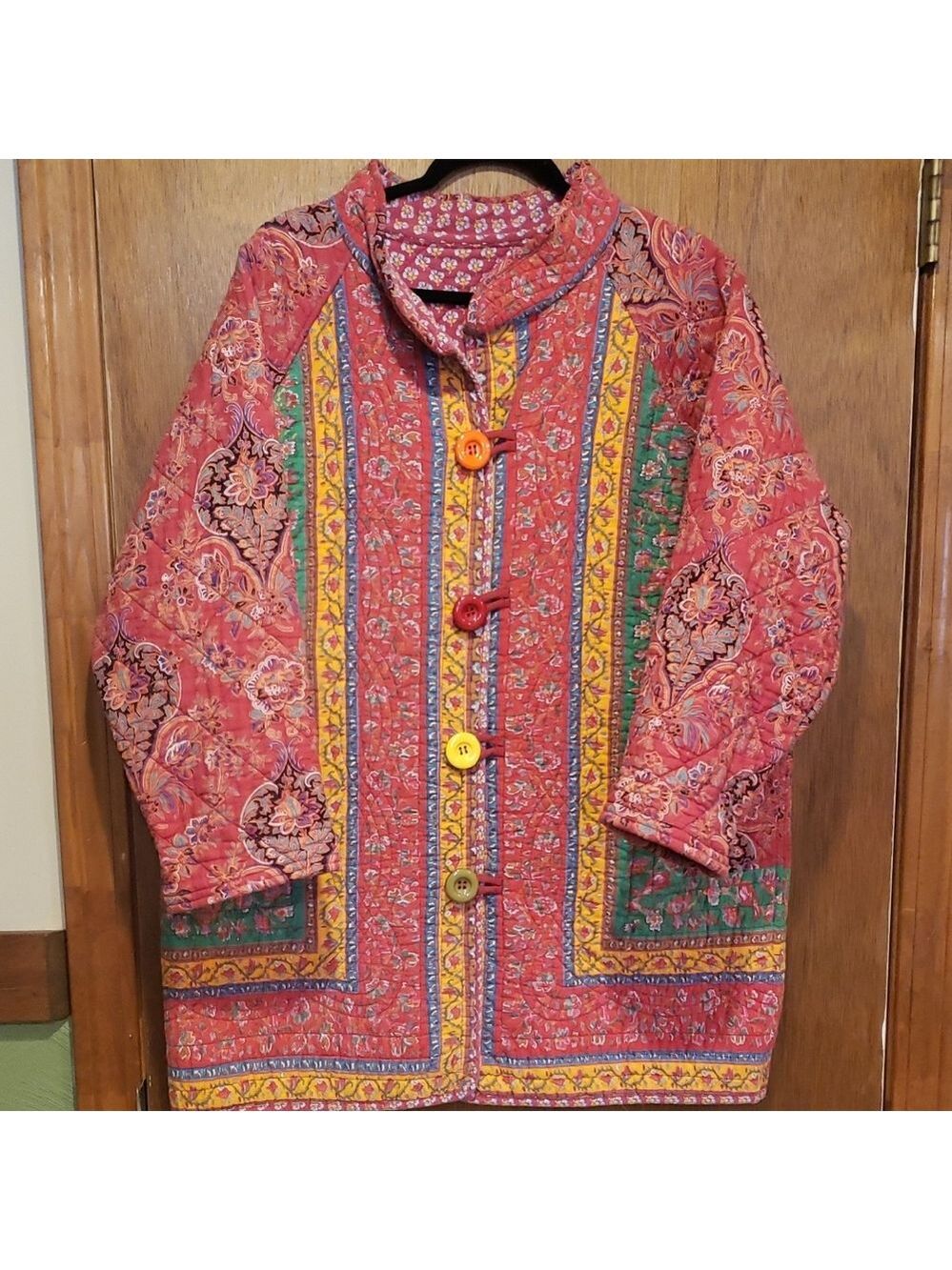 Vintage Colorful Floral Quilted Jacket With Fun Buttons!